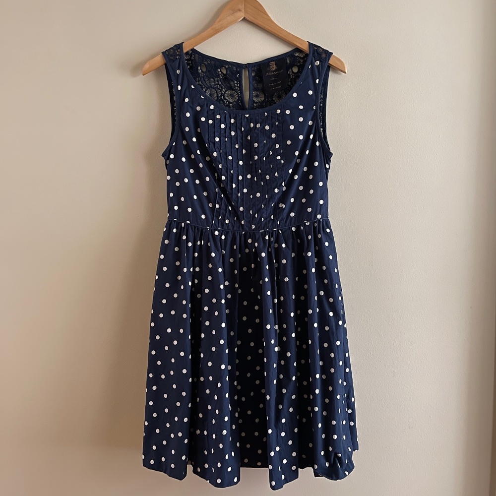 JESSAMINE Fit-And-Flare Polka Dot Dress Navy Sz Medium